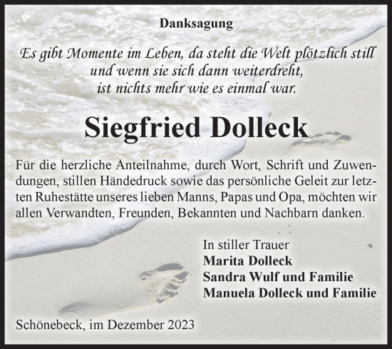 Traueranzeige von Siegfried Dolleck von Volksstimme Schönebeck