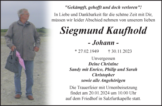 Traueranzeige von Siegmund Kaufhold von Trauerkombi Bitterfeld