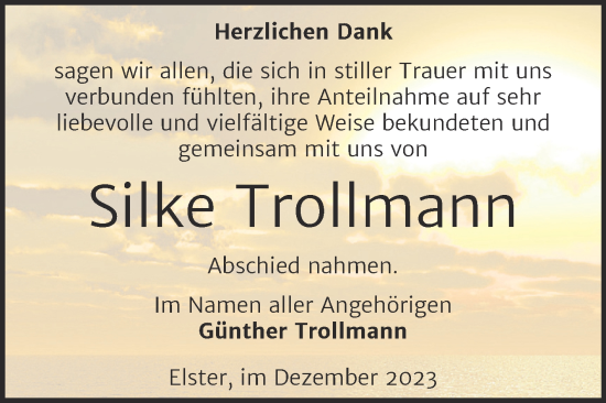 Traueranzeige von Silke Trollmann von Trauerkombi Wittenberg