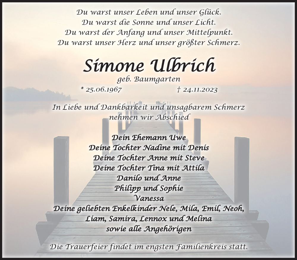  Traueranzeige für Simone Ulbrich vom 02.12.2023 aus Volksstimme Schönebeck