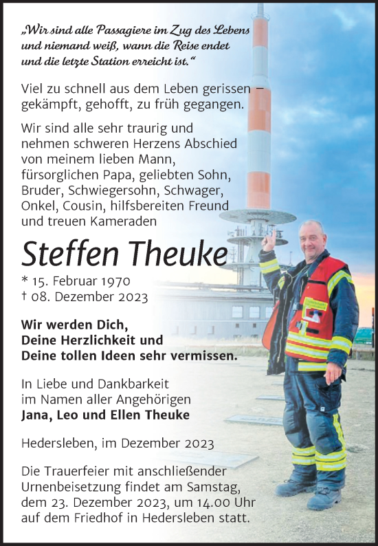 Traueranzeige von Steffen Theuke von Trauerkombi Quedlinburg