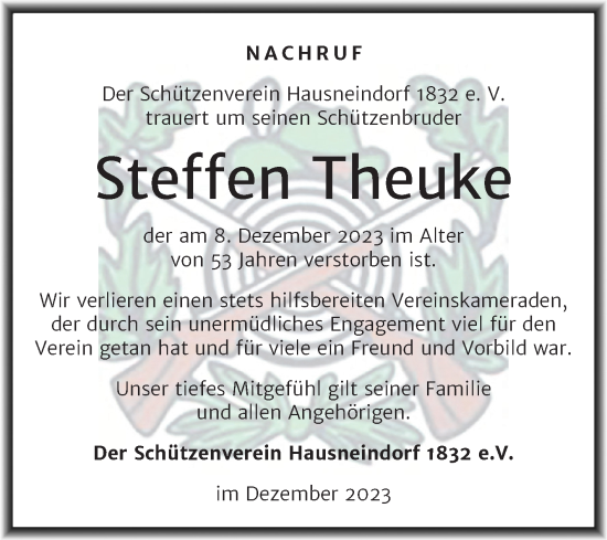 Traueranzeige von Steffen Theuke von Trauerkombi Quedlinburg