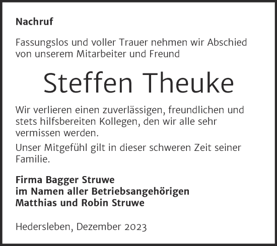 Traueranzeige von Steffen Theuke von Trauerkombi Quedlinburg