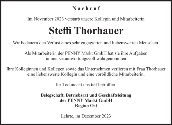 Traueranzeige von Steffi Thorhauer von Volksstimme Magdeburg