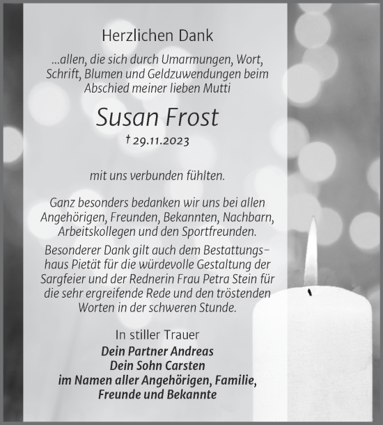 Traueranzeige von Susan Frost von Trauerkombi Köthen