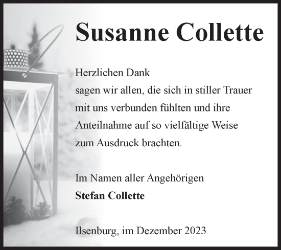 Traueranzeige von Susanne Collette von Volksstimme Wernigerode