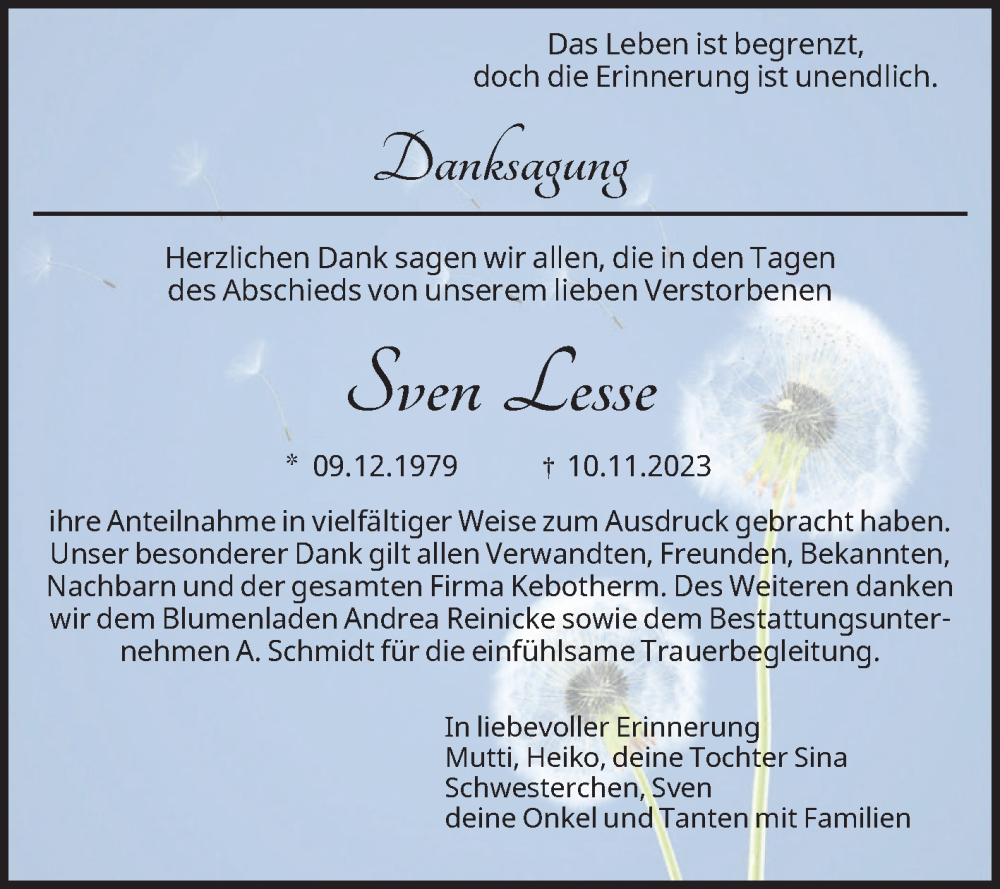  Traueranzeige für Sven Lesse vom 16.12.2023 aus Volksstimme Oschersleben/Wanzleben
