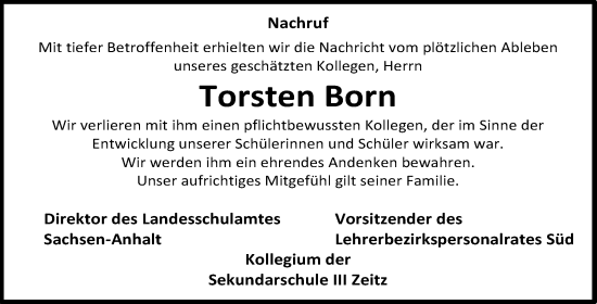 Traueranzeige von Torsten Born von Mitteldeutsche Zeitung Zeitz