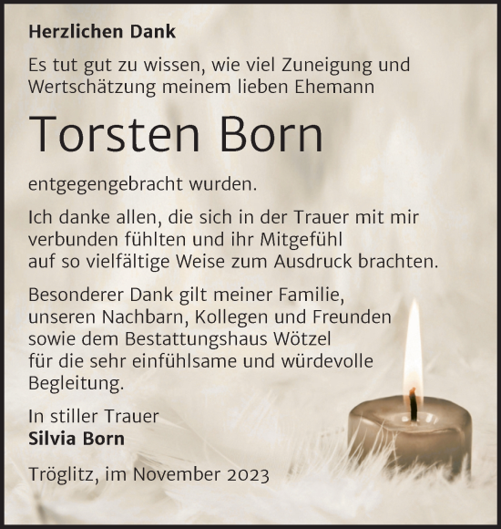 Traueranzeige von Torsten Born von Trauerkombi Zeitz