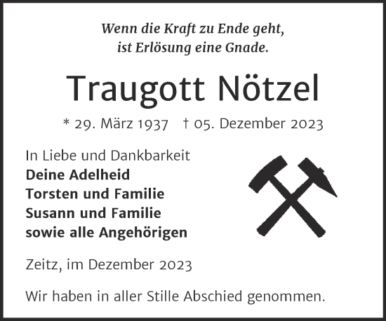 Traueranzeige von Traugott Nötzel von Trauerkombi Zeitz