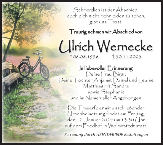 Traueranzeige von Ulrich Wernecke von Volksstimme Haldensleben/Wolmirstedt