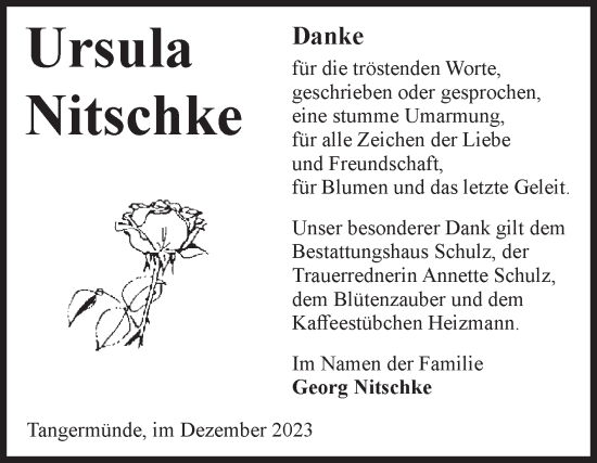 Traueranzeige von Ursula Nitschke von Volksstimme Altmark Ost