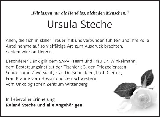 Traueranzeige von Ursula Steche von Trauerkombi Wittenberg