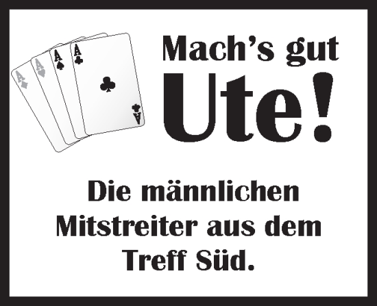 Traueranzeige von Ute  von Volksstimme Magdeburg