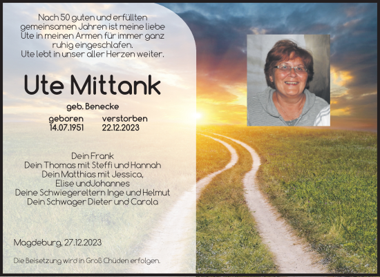 Traueranzeige von Ute Mittank von Volksstimme Magdeburg