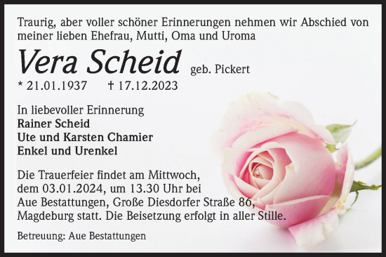 Traueranzeige von Vera Scheid von Volksstimme Magdeburg