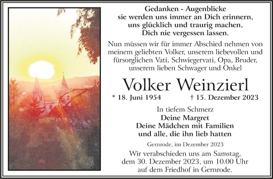 Traueranzeige von Volker Weinzierl von Trauerkombi Quedlinburg
