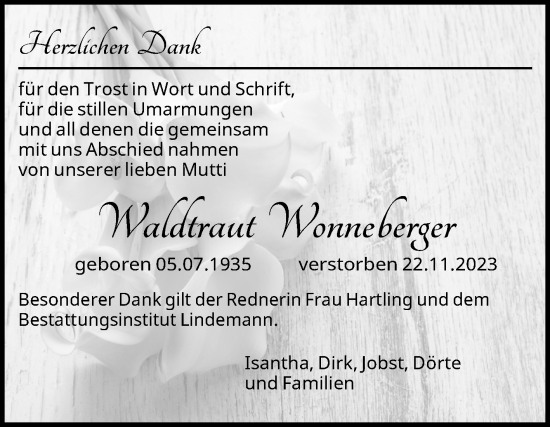 Traueranzeige von Waldtraut Wonneberger von Volksstimme Wernigerode