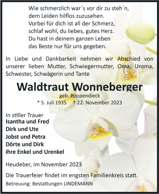 Traueranzeige von Waldtraut Wonneberger von Volksstimme Wernigerode