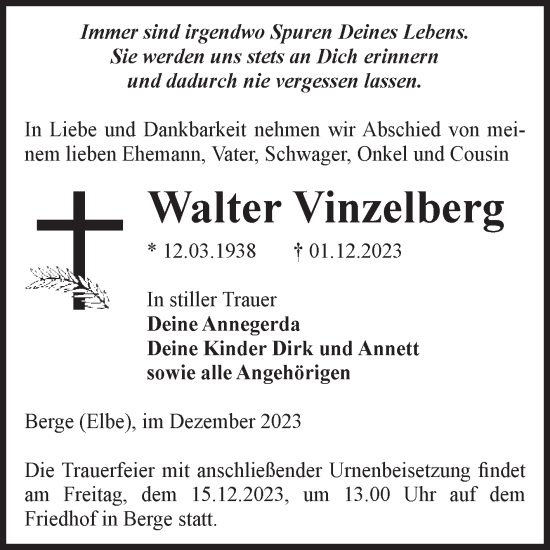 Traueranzeige von Walter Vinzelberg von Volksstimme Altmark Ost