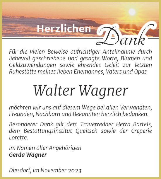 Traueranzeige von Walter Wagner von Trauerkombi Köthen