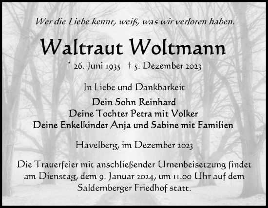 Traueranzeige von Waltraut Wotmann von Volksstimme Altmark Ost