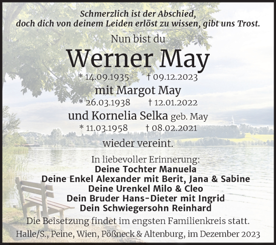 Traueranzeige von Werner, Margot und Kornelia  