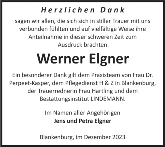 Traueranzeige von Werner Eigner von Volksstimme Wernigerode