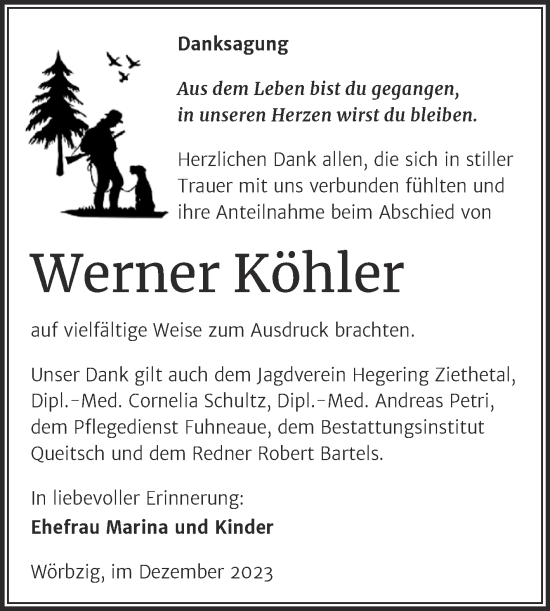 Traueranzeige von Werner Köhler von Trauerkombi Köthen