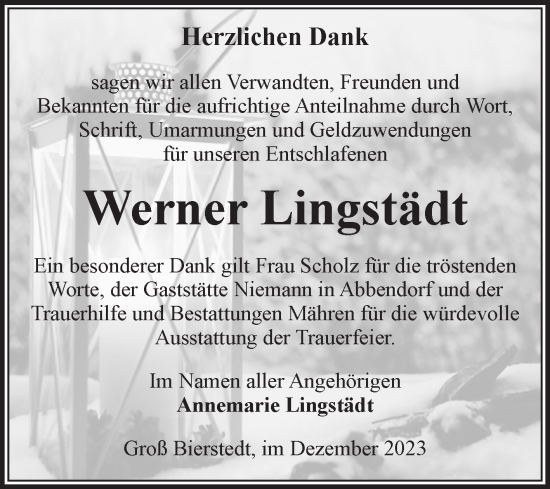 Traueranzeige von Werner Lingstädt von Volksstimme Altmark West