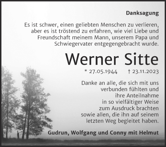 Traueranzeige von Werner Sitte von Wochenspiegel Naumburg/Nebra