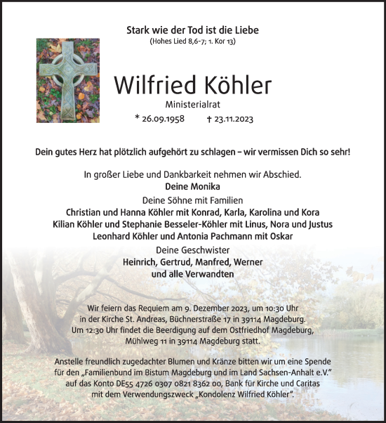 Traueranzeige von Wilfried Köhler von Volksstimme Magdeburg