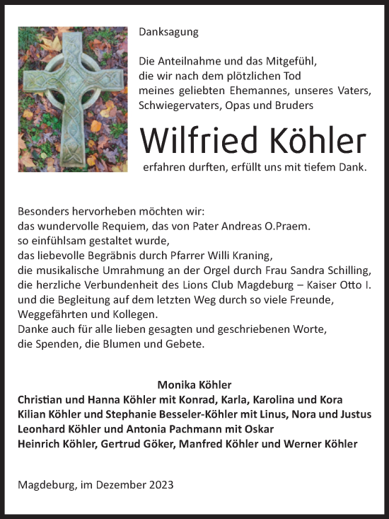 Traueranzeige von Wilfried Köhler von Volksstimme Magdeburg