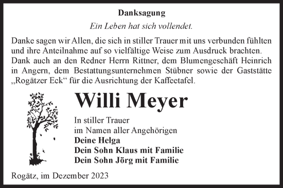 Traueranzeige von Willi Meyer von Volksstimme Haldensleben/Wolmirstedt