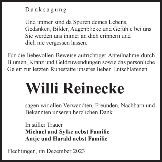 Traueranzeige von Willi Reinecke von Volksstimme Haldensleben/Wolmirstedt