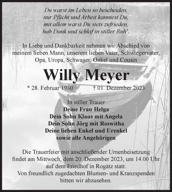 Traueranzeige von Willy Meyer von Volksstimme Haldensleben/Wolmirstedt