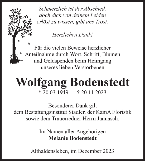 Traueranzeige von Wolfgang Bodenstedt von Volksstimme Haldensleben/Wolmirstedt