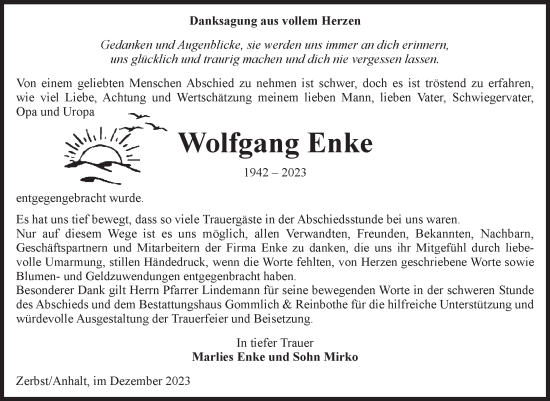 Traueranzeige von Wolfgang Enke von Volksstimme Zerbst