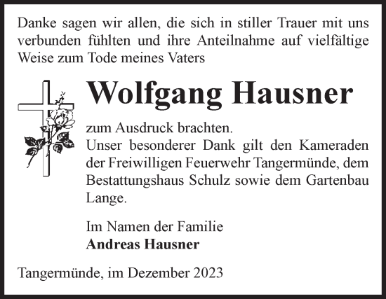 Traueranzeige von Wolfgang Hausner von Volksstimme Altmark Ost