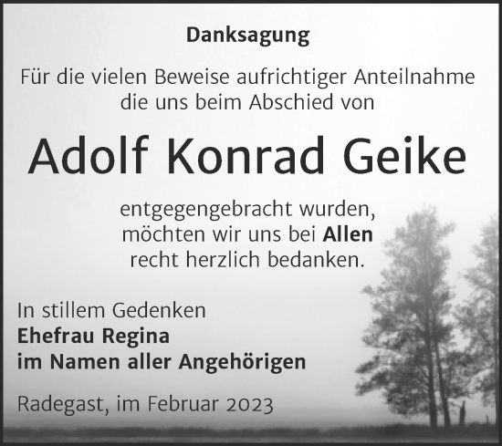Traueranzeige von Adolf Konrad Geike von Trauerkombi Köthen