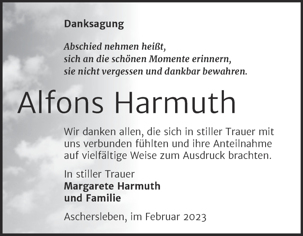  Traueranzeige für Alfons Harmuth vom 25.02.2023 aus Trauerkombi Aschersleben