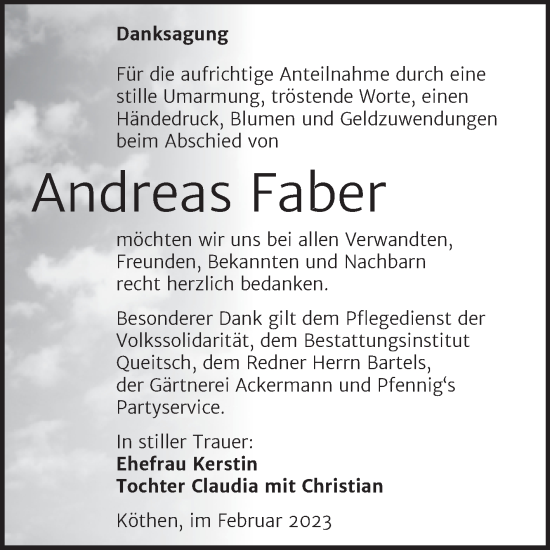 Traueranzeige von Andreas Faber von Trauerkombi Köthen