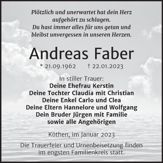 Traueranzeige von Andreas Faber von Trauerkombi Köthen