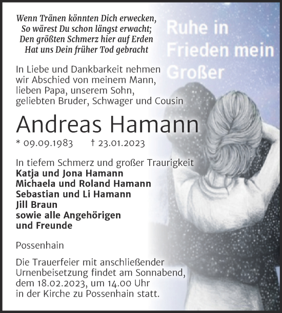 Traueranzeige von Andreas Hamann von Wochenspiegel Naumburg/Nebra