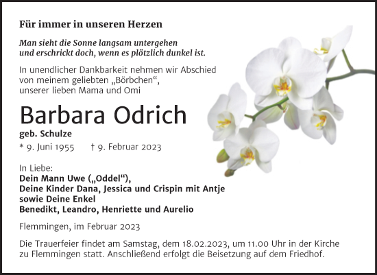 Traueranzeige von Barbara Odrich von Naumburger Tageblatt