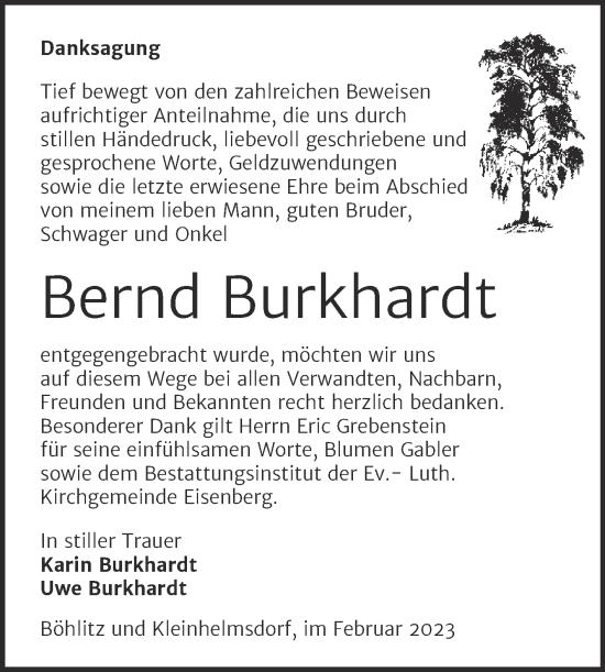 Traueranzeige von Bernd Burkhardt von Trauerkombi Zeitz