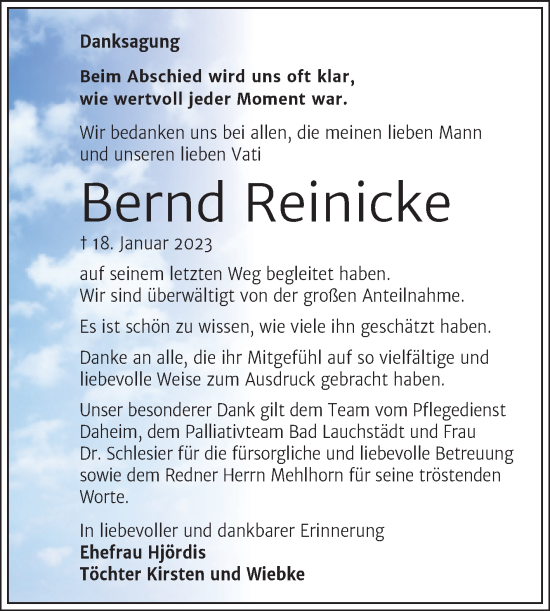Traueranzeige von Bernd Reinicke von Trauerkombi Merseburg