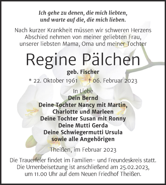 Traueranzeige von Regine Pälchen von Trauerkombi Zeitz