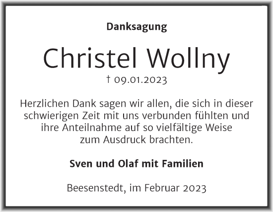 Traueranzeige von Christel Wollny von Mitteldeutsche Zeitung Halle/Saalkreis