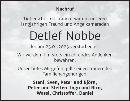Traueranzeige von Detlef Nobbe von Trauerkombi Quedlinburg